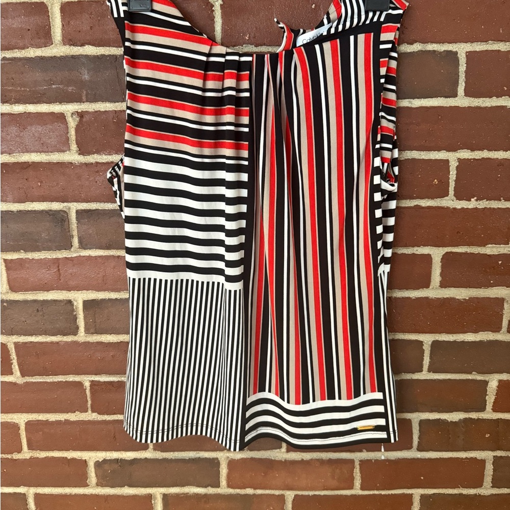 Calvin Klein Asymmetrical Striped Skirt - Red, Black, White